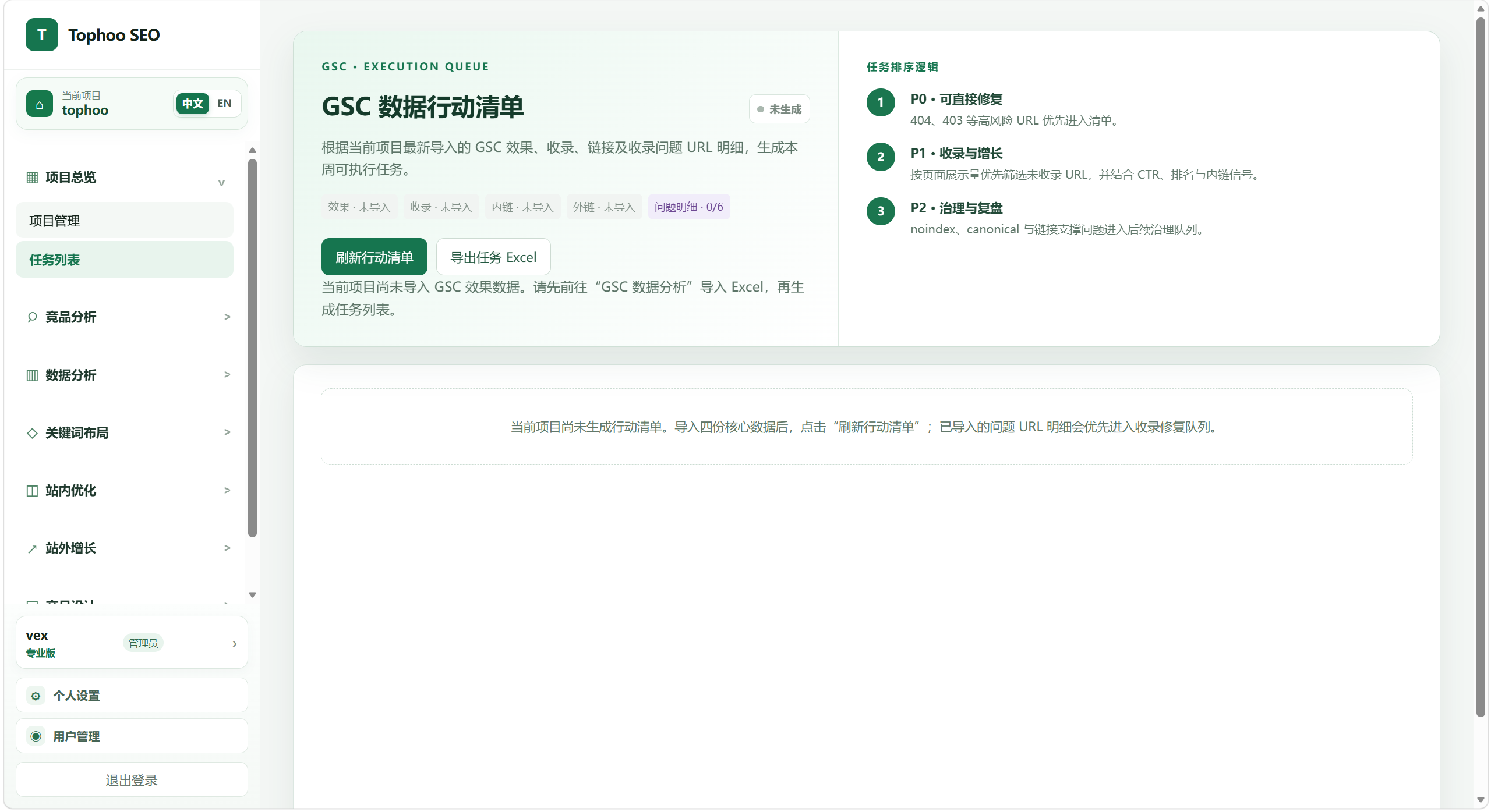 Tophoo SEO — Project-Based SEO Workbench